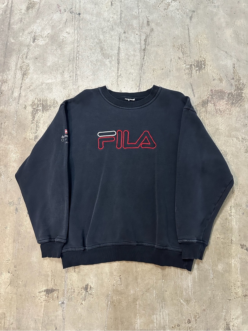 Fila Men's Black Crewneck with Red Logo Embroidery